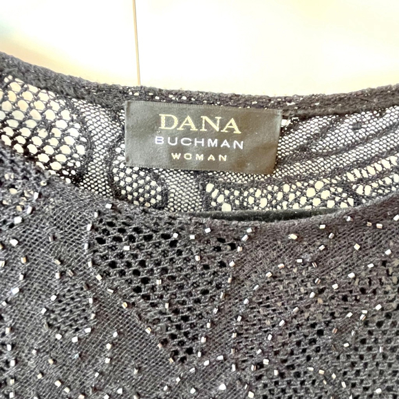 Vintage Dana Buchman Black Beaded Open Knit Top Sheer Sparkle Evening Wear L/XL - Picture 5 of 13